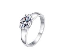 Homxi Wedding Ring Band Women 18ct White Gold, Solitaire Oval with 1.5ct Created Diamond, Promise Ring Silver Size R 1/2