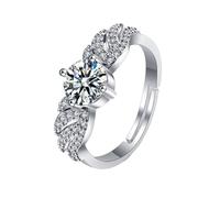 Homxi Wedding Ring Band Women 9 ct White Gold, Angel Wing and Round with 1ct Created Diamond, Ring Silver for Women Size M 1/2