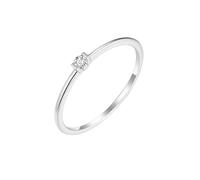 Homxi Wedding Ring Band Women 9K White Gold, Simple Solitaire Round with 0.04ct Diamond, Women's Anniversary Silver Ring Size O 1/2