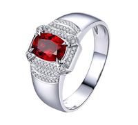 Homxi Wedding Ring Bands for Men 18 K White Gold, 4 Claws Oval with 0.7ct Ruby and Diamond, Wedding Bands for Women Silver Red Size Y 1/2