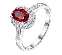 Homxi Wedding Ring Bands for Women Platinum 950, 4 Claws Oval with 0.79ct Ruby and Diamond, Women's Silver Red Wedding Rings Size T 1/2
