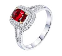 Homxi Wedding Ring for Women 14K White Gold, 4 Claws Oval with 1.11ct Ruby and Diamond, Anniversary Bands for Women Silver Red Size I 1/2