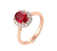Homxi Wedding Ring for Women Rose Gold 18 K, Oval with 2ct Created Ruby and Moissanite, Rose Gold Promise Rings for Women Size R 1/2