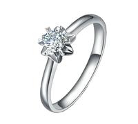Homxi Wedding Ring White Gold 14 ct for Women, Solitaire Round with 0.23ct Diamond, Wedding Band Silver Women Size I 1/2