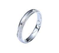 Homxi Wedding Ring Women 14ct White Gold, Simple Round with 0.06ct Diamond, Anniversary Ring Silver Women Size S 1/2