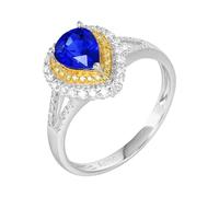 Homxi Wedding Rings Bands for Women 14ct White Gold, Water Drop with 1ct Created Sapphire and Moissanite, Promise Rings Silver Blue for Women Size P 1/2