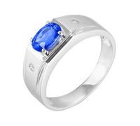 Homxi Wedding Rings for Men White Gold 18ct, Oval with 1.33ct Created Sapphire and Moissanite, Promise Rings Silver Blue for Men Size T 1/2