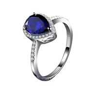 Homxi Wedding Rings for Women 9ct White Gold, 7x9MM Water Drop with 2.5ct Created Sapphire and 0.37ct Moissanite, Women Silver Blue Engagement Rings Size N 1/2