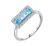 Homxi White Gold Band Rings for Women 14K, 4x10mm Rectangle with Created Topaz and Moissanite, Engagement Rings for Women Silver Ring Size 5.5