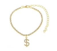 Homxi Woman Gold Anklets, Ankle Bracelet Copper for Women Dollar Sign with Cubic Zirconia - 8.3" + 4" Extender Chain
