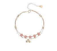 Homxi Woman Rose Gold Bracelet Anklet, Copper Anklet Women Double Layer Chain with Enamel Flower - 7.9" + 2" Extender Chain