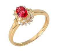 Homxi Women 18 ct Gold Promise Rings, Flower and Oval with 0.5ct Created Ruby and Moissanite, Rings Gold Red Wedding Size T 1/2