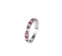 Homxi Women 9 K White Gold Anniversary Rings, Half Eternity Square with 0.1ct Ruby and Moissanite, Silver Red Anniversary Ring for Women Size P 1/2