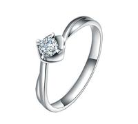 Homxi Women Anniversary 18K White Gold Rings, Solitaire Round with 0.17ct Diamond, Silver Wedding Ring Bands for Women Size L 1/2