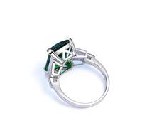 Homxi Women Anniversary Ring 14ct White Gold, Rectangle with 9ct Created Emerald and 0.12ct Moissanite, Silver Green Womens Wedding Band Size V 1/2