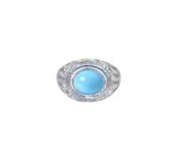 Homxi Women Anniversary Ring White Gold 14 ct, Oval with 2.67ct Created Turquoise and Moissanite, Wedding Band Silver Blue for Women Size Q 1/2