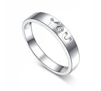 Homxi Women Anniversary Ring White Gold 14ct, Letter Love You with Diamond, Eternity Band Silver Size M 1/2