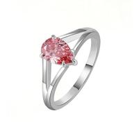 Homxi Women Anniversary Ring White Gold 18 ct, Solitaire Water Drop with 1ct Created Diamond, Silver PinK Promise Ring Size M 1/2