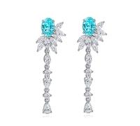 Homxi Women Dangle Earrings 18 K White Gold, Leaf and Oval with 2.66ct Created Paraiba Tourmaline, Women's Earrings Silver Lake Blue