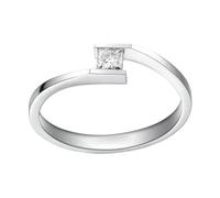 Homxi Women Engagement Ring 14 ct White Gold, Solitaire Square with 0.2ct Diamond, Ring Wedding Silver Women Size M 1/2