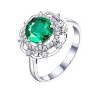 Homxi Women Engagement Ring 14 K White Gold, Hollow and Round with 1.4ct Emerald and Diamond, Womens Wedding Bands Silver Green Size K 1/2