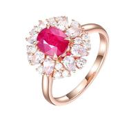 Homxi Women Engagement Ring 14ct Rose Gold, Flower and Oval with 1.34ct Ruby and Diamond, Wedding Band Rose Gold for Women Size S 1/2