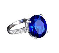 Homxi Women Engagement Ring White Gold 14 K, 4 Prong Oval with 6ct Created Sapphire and 0.2ct Moissanite, Silver Blue for Women Wedding Ring Size I 1/2