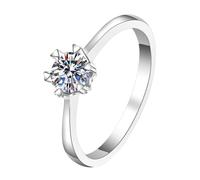 Homxi Women Engagement Rings White Gold 9 ct, Solitaire Round with 2ct Created Diamond, Wedding Rings Silver for Women Size R 1/2