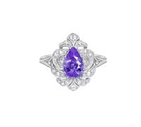Homxi Women Engagement Rings White Gold 9 ct, Water Drop with Purple Spinel and Diamond, Women's Promise Ring Silver Purple Size R 1/2