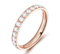 Homxi Women Engraved Titanium Steel Promise Ring, 3MM Eternity Round with Cubic Zirconia, Womens Rose Gold Wedding Ring Size P 1/2