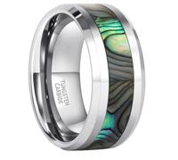Homxi Women Men Engraved Tungsten Wedding Ring, 8MM with Shell Pattern, Silver Brown Green Rings for Women Size Q 1/2