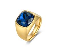 Homxi Women Men Personalized Stainless Steel Wedding Ring, 14MM Geometric with Cubic Zirconia, Men Gold Blue Wedding Bands Rings Size P 1/2