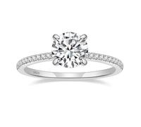Homxi Women Personalized 925 Sterling Silver Wedding Ring, 4 Claws Solitaire Round with Cubic Zirconia, Women's Ring Silver Size J 1/2