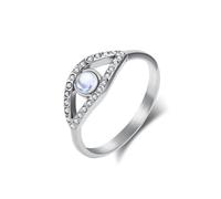 Homxi Women Personalized Stainless Steel Ring, Eye Shape with Moonstone and Cubic Zirconia, Silver Womens Engagement Ring Size N 1/2