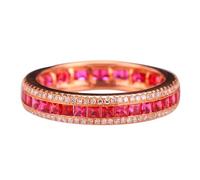 Homxi Women Promise Ring Rose Gold 9 K, Round and Square with 1.05ct Created Ruby and Moissanite, Rose Gold Promise Ring Size T 1/2