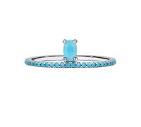 Homxi Women Rings 14 K White Gold, 3x5mm Oval with Turquoise, Wedding Bands Silver for Women Size 9