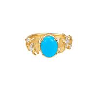 Homxi Women Rings Wedding 14 ct Gold, Leaf and Oval with 1.61ct Turquoise and Diamond, Engagement Ring Gold Blue for Women Size J 1/2