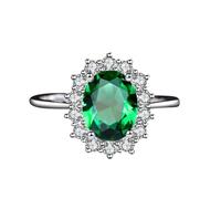 Homxi Women Rings Wedding 14 ct White Gold, Flower and Oval with 2.5ct Created Emerald and 0.3ct Moissanite, Women Promise Silver Green Rings Size O 1/2