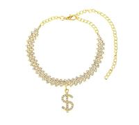 Homxi Women Summer Anklets Gold, Alloy Anklet Set for Women Rhombus Cubic Zirconia with Dollar Sign - 7.1" + 4" Extender Chain