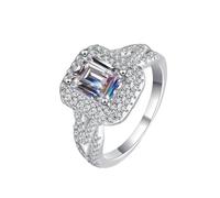 Homxi Women Wedding Bands 9ct White Gold, 4 Prongs Rectangle with 2ct Created Diamond, Silver Eternity Band Rings for Women Size I 1/2