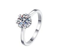 Homxi Women Wedding Bands 9K White Gold, Solitaire Round with 1ct Created Diamond, Eternity Rings for Women Silver Size J 1/2