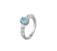 Homxi Women Wedding Ring 14 ct White Gold, 4 Claws Oval with 1.2ct Tourmaline and Moissanite, Silver Light Blue Anniversary Women Rings Size M 1/2