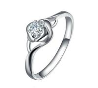 Homxi Women Wedding Ring 18 ct White Gold, 4 Prongs Round with 0.14ct Diamond, Silver Womens Wedding Band Size K 1/2