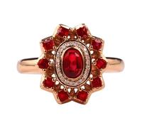 Homxi Women Wedding Rings Rose Gold 18ct, Flower with 0.9ct Created Ruby and Moissanite, Rose Gold Wedding Bands for Women Ring Size P 1/2
