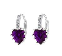 Homxi Womens 9 K White Gold Hoop Earrings, Heart Shape with Pink Crystal and Moissanite, Women's Earrings Silver Pink