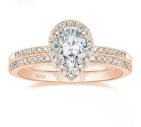 Homxi Womens 925 Sterling Silver Engraved Name Ring, 2 Ring Set with 6x9MM Water Drop with Cubic Zirconia, Rose Gold Band Women Rings Size K 1/2