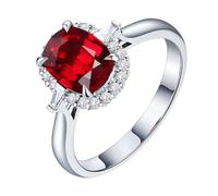Homxi Women's Anniversary 18K White Gold Ring, 4 Claws Oval with 1.01ct Ruby and Diamond, Silver Red Promise Ring Women Size Q 1/2