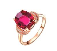 Homxi Womens Anniversary Ring 18ct Rose Gold, 4 Prongs Oval with 3.65ct Created Ruby and Moissanite, Rose Gold Eternity Rings for Women Size X 1/2