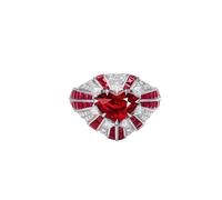 Homxi Women's Anniversary Ring 18K White Gold, Heart with 2.04ct Created Ruby and Moissanite, Engagement Rings for Womens Silver Red Size O 1/2