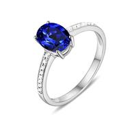 Homxi Womens Anniversary Ring 9ct White Gold, 4 Prongs Oval with 1.3ct Created Sapphire and Moissanite, Ring Women Silver Blue Size Q 1/2